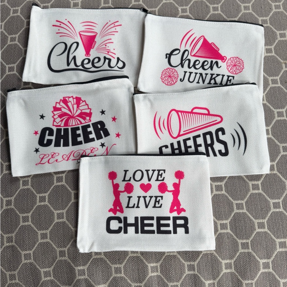 Set of Cheer Themed White and Pink Pouches
